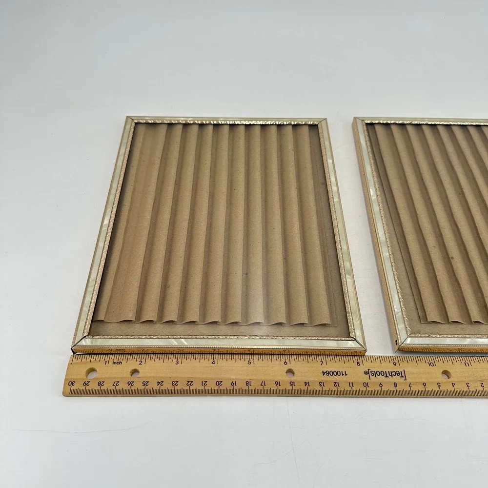 2 Gold Metal 8x10 Picture Frames Textured Beaded Border Tabletop Wall Mount MCM